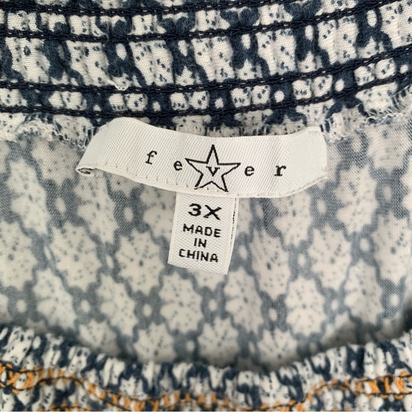 FEVER PLUS Women’s Bohemian/Pheasant Tunic Top Blue/Wht Embroidered Gold Lace 3X - Picture 8 of 9